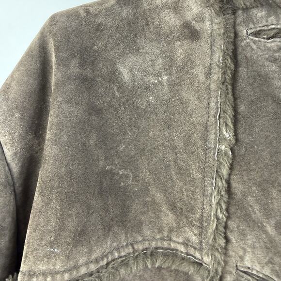 Vintage Jones New York Sport Brown Suede Faux Fur Coat Large Hooded Penny Lane - Picture 4 of 15